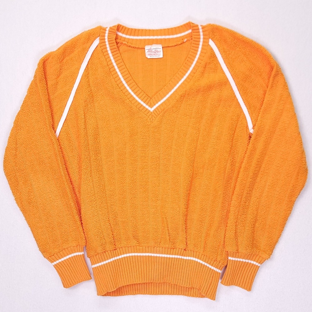 Vintage Albatross Orange Textured V-Neck Sweater‎ Made in England Women Large